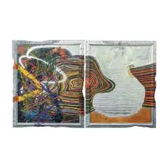 Disjointed (Diptych) by Jigger Cruz, oil and spray paint on canvas and wood, sold Dec 2025