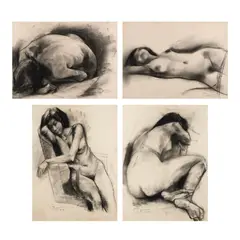 Romulo Olazo, a.) Nude I b.) Nude II c.) Nude III d.) Nude IV, c.) Nude III <br /> signed and dated 8.19.76 (lower left) <br /> charcoal on paper <br /> 23 1/2" x 17 1/2" (60 cm x 44 cm) <br /> <br /> d.) Nude IV <br /> signed and dated 7.29.76 (lower left) <br /> charcoal on paper <br /> 23 1/2" x 17 1/2" (60 cm x 44 cm)