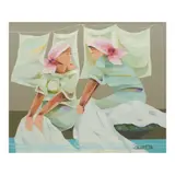 Laundry Women by Oscar Zalameda, oil on canvas, sold Dec 2025