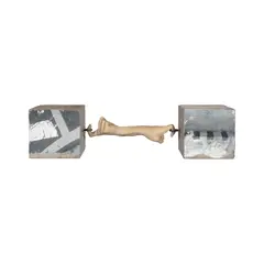 Dumb bells "Series of 12" by José John Santos III, cement, polyresin, and gesso transfers, sold Dec 2025