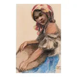 José T. Joya, Woman with Bilao, pastel on paper
