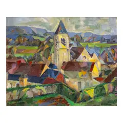 The Village View I by Macario Vitalis, oil on canvas, sold Sep 2025