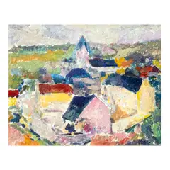 The Village View II by Macario Vitalis, oil on canvas, sold Sep 2025