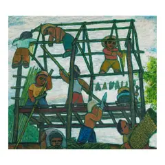 Bayanihan by Antonio Austria, oil on canvas on marine plywood, sold Sep 2025