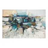 José T. Joya, Blue Harbor, oil on wood