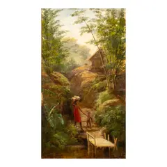 A Native House in a River Glade by Félix Resurrección Hidalgo, oil on canvas, sold Sep 2025