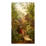 Félix Resurrección Hidalgo, A Native House in a River Glade, oil on canvas