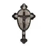 Isabelo L. Tampinco, Crucifixion, signed, with distinctive initials (I.L.T.) at the base black marble, silver and kamagong