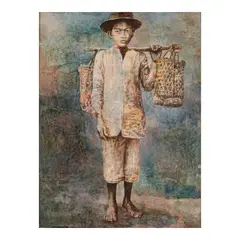Jim Orencio, Maglalako, collage and acrylic on canvas