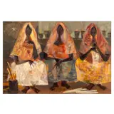 Romeo Tabuena, Three Candle Vendors, oil on wood