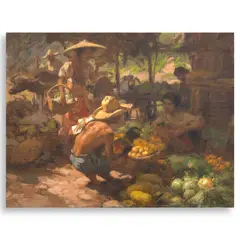 Market Scene by Fernando Amorsolo, oil on canvas, sold Jun 2025