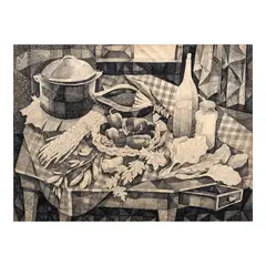 Manuel Baldemor, Still Life, pen and ink on paper