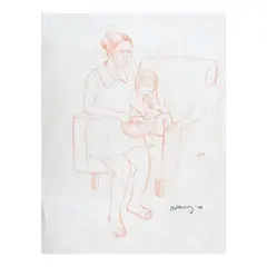 Romulo Galicano, Mother and Child, pencil on paper