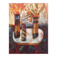 Untitled (Three Vases) by Onib Olmedo, oil pastel on felt paper, sold Feb 2025