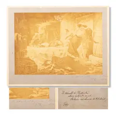 Juan Luna, Photograph, The Death of Cleopatra (La Muerte de Cleopatra), Above the dedication, a handwritten notation adding the date of the painting may be seen clearly with the numbers “881”, completing the date 1881 when it was painted