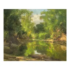 Stream by Fernando Amorsolo, oil on masonite board, sold Feb 2025