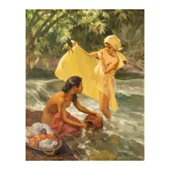 Bathers by Fernando Amorsolo, oil on canvas laid on panel, sold Feb 2025