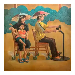 Alfredo Esquillo, Travellers (Portrait of John Santos and family, oil on canvas