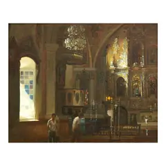 Romulo Galicano, Interior of Sta. Ana Church, oil on wood