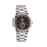 Patek Philippe Nautilus, 5726/1A-001 ‘Tiffany & Co.’ Annual Calendar Moon Phases Stainless Steel Grey Dial, <br>Description The Patek Philippe reference 5726 revealed in 2010 was an extension from the original Nautilus collection. As the first stainless steel watch from Patek Philippe to be fitted with an annual calendar movement, it is a reference that had marked a very important moment for the maison. The practicality of the function, which has the ability to showcase the difference between months with 30 and 31 days, housed in a highly versatile Gérald Genta-designed sport casing, allows this watch to be compatible for all occasions. Retailed by Tiffany & Co. in New York, the dial bears the prestigious retailer’s name below the moon phase aperture.