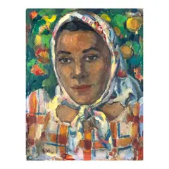 Untitled (Portrait of a Lady) by Macario Vitalis, oil on wood, sold Nov 2024