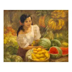 Fruit Vendor by Fernando Amorsolo, oil on canvas, sold Nov 2024