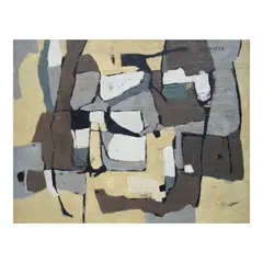 Grey, White and Yellow Abstraction by Oscar Zalameda, oil on canvas, sold Nov 2024