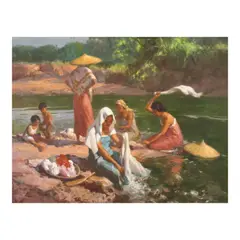 Lavanderas by Fernando Amorsolo, oil on canvas, sold Nov 2024