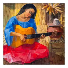 Vicente Manansala, Woman Playing Guitar, oil on canvas