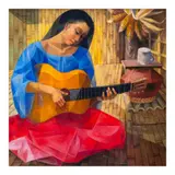 Vicente Manansala, Woman Playing Guitar, oil on canvas