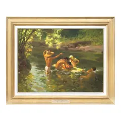 Bathers by Fernando Amorsolo, oil on canvas, sold Sep 2024