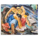 Romeo Tabuena, Lavanderas, oil on wood