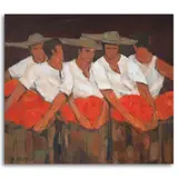 Los Paisanos by Oscar Zalameda, oil on canvas, sold Sep 2024