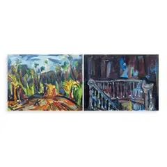 Jaime de Guzman, a.) Trees b.) Interior, Carcar, a.) oil on canvas <br>b.) oil on canvas
