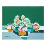 Tres Mujeres Con Flores by Oscar Zalameda, oil on canvas, sold Jun 2024