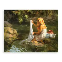Lavandera by Fernando Amorsolo, oil on canvas, sold Jun 2024