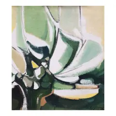 Composition in Green by Rosario Bitanga, oil on canvas, sold Mar 2024