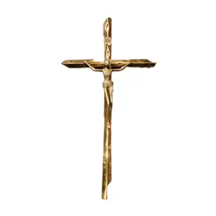 Crucifix by Eduardo Castrillo, handcrafted sculpture in natural brass finish, sold Mar 2024