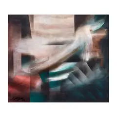 Abstract by Justin Nuyda, oil on canvas, sold Mar 2024