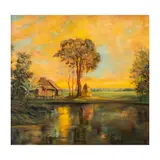Teodoro Buenaventura, Nipa Hut at River's Edge, oil on board