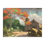 Fire Tree by Fernando Amorsolo, oil on canvas board, sold Mar 2024