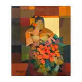 Flower Vendor by Oscar Zalameda, oil on canvas, sold Mar 2024