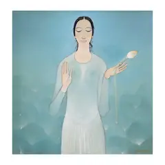 Nguyen Trung, Girl Holding Lotus Flower, oil on canvas