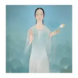 Nguyen Trung, Girl Holding Lotus Flower, oil on canvas