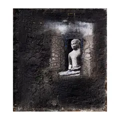 Lao Lianben, Buddha, mixed media on burlap