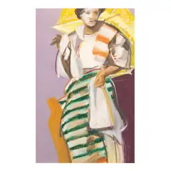 Yellow Parasol by Benedicto Cabrera, oil on canvas paper, sold Jun 2023