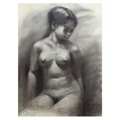 Nude by Romulo Olazo, charcoal on paper, sold Dec 2022