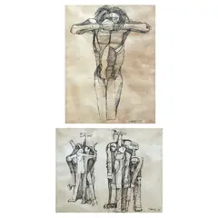 a) Standing Figureb) Workers by Ang Kiukok, ink on paper, sold Dec 2022