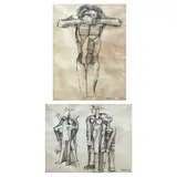 a) Standing Figureb) Workers by Ang Kiukok, ink on paper, sold Dec 2022