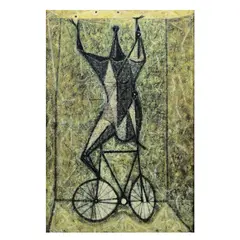 Cyclist by Arturo Luz, enamel on board, sold Dec 2022